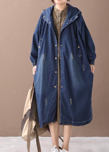 Natural Hooded Hole Outfit Denim Blue Silhouette Coats