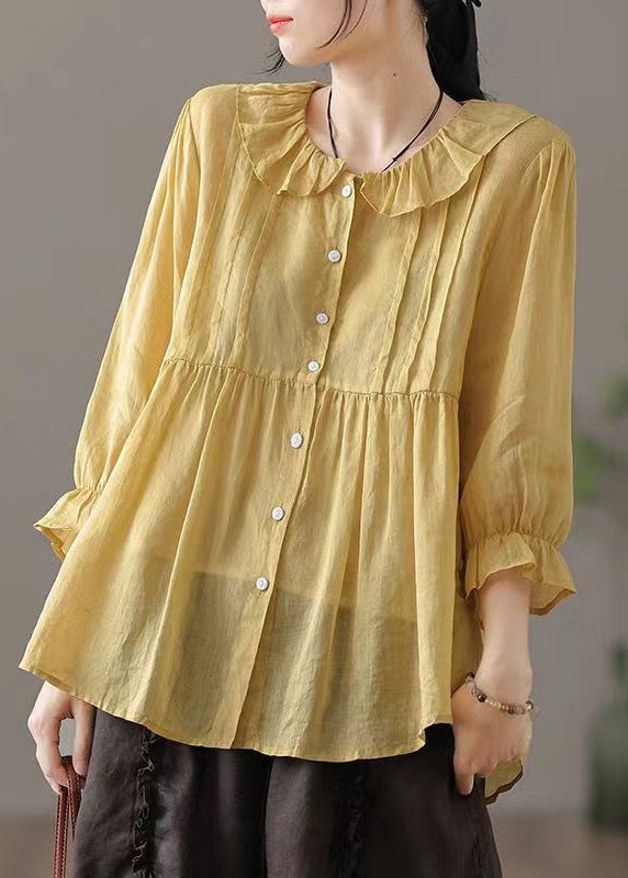 Champagne Color Peter Pan Collar Button Cotton Shirt Fall