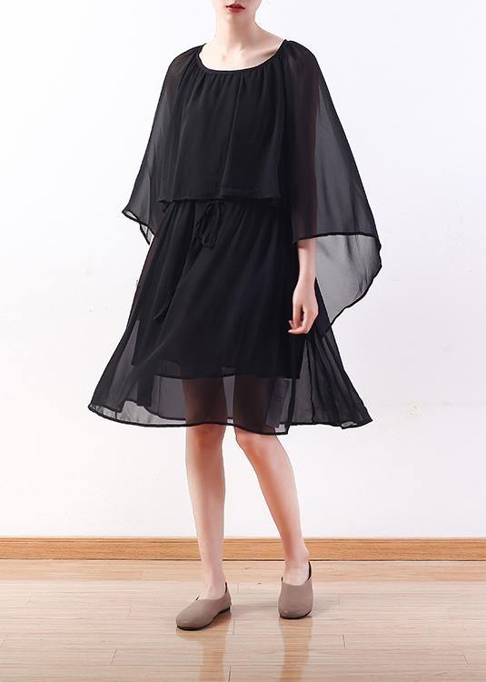 Black Chiffon Long Shirts Indian Shirts Tie Waist Long Summer Dresses