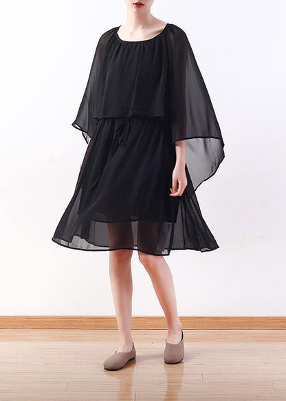Black Chiffon Long Shirts Indian Shirts Tie Waist Long Summer Dresses