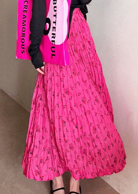 Rose Wrinkled Print Cotton Skirt Summer