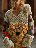 Lady Retro Cute Dog Plush Comfortable Knitted Sweater. artswardrobe
