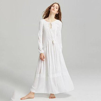 Bohemia Tassels Embroidery Long Sleeves Maxi Dress