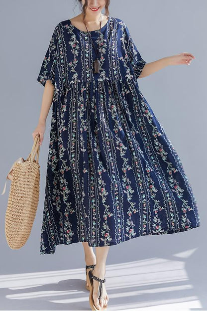 French O Neck Extra Large Hem Cotton Linen Soft Surroundings Runway Art Dress Summer