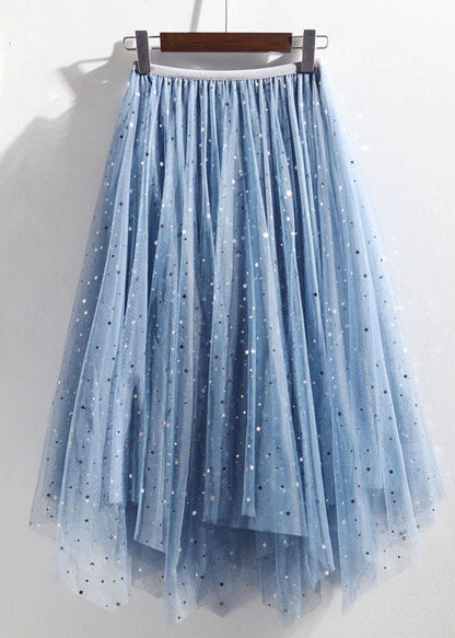 Light Blue Elastic Waist Sequins Tulle a Line Skirts Summer