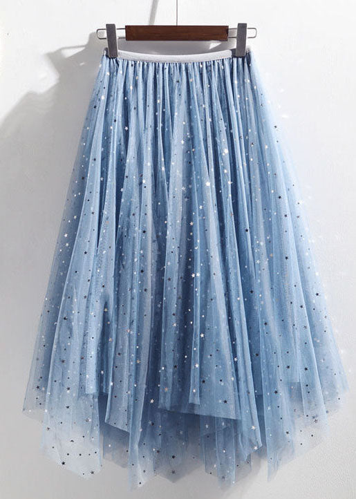 Light Blue Elastic Waist Sequins Tulle a Line Skirts Summer