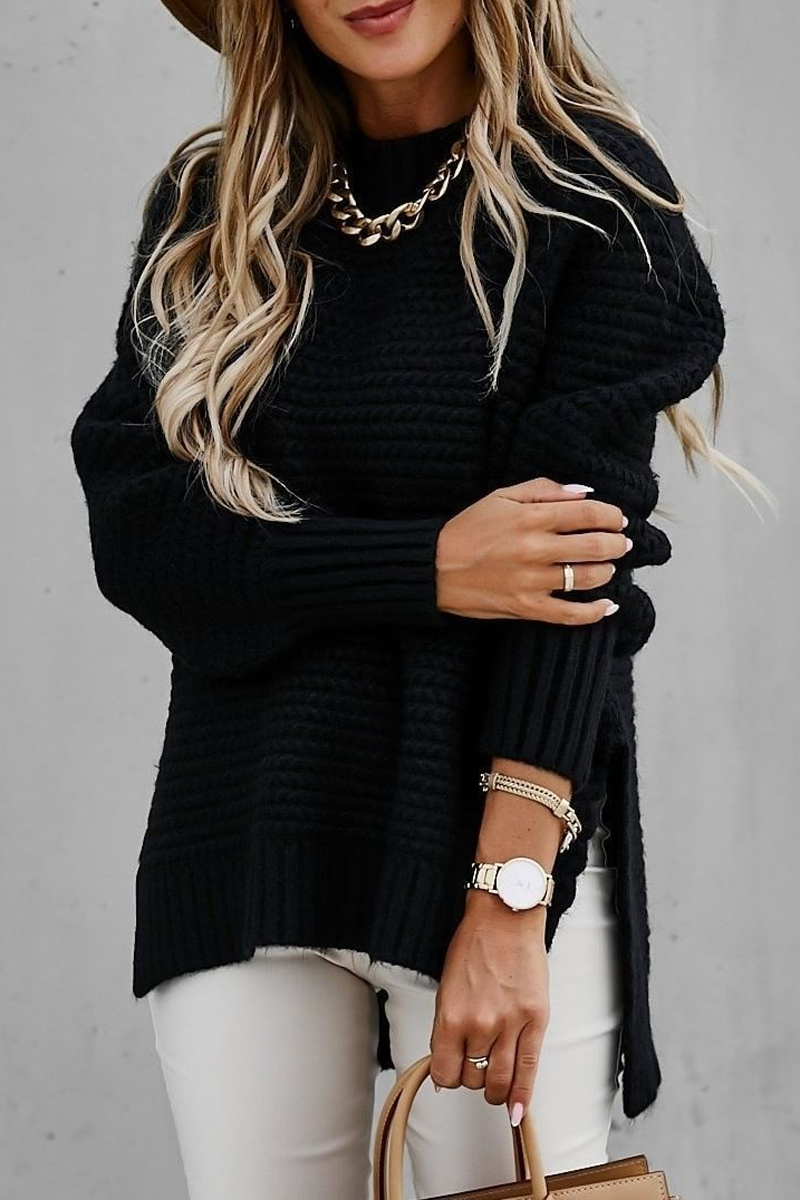 Round Neck Side Slit Sweater