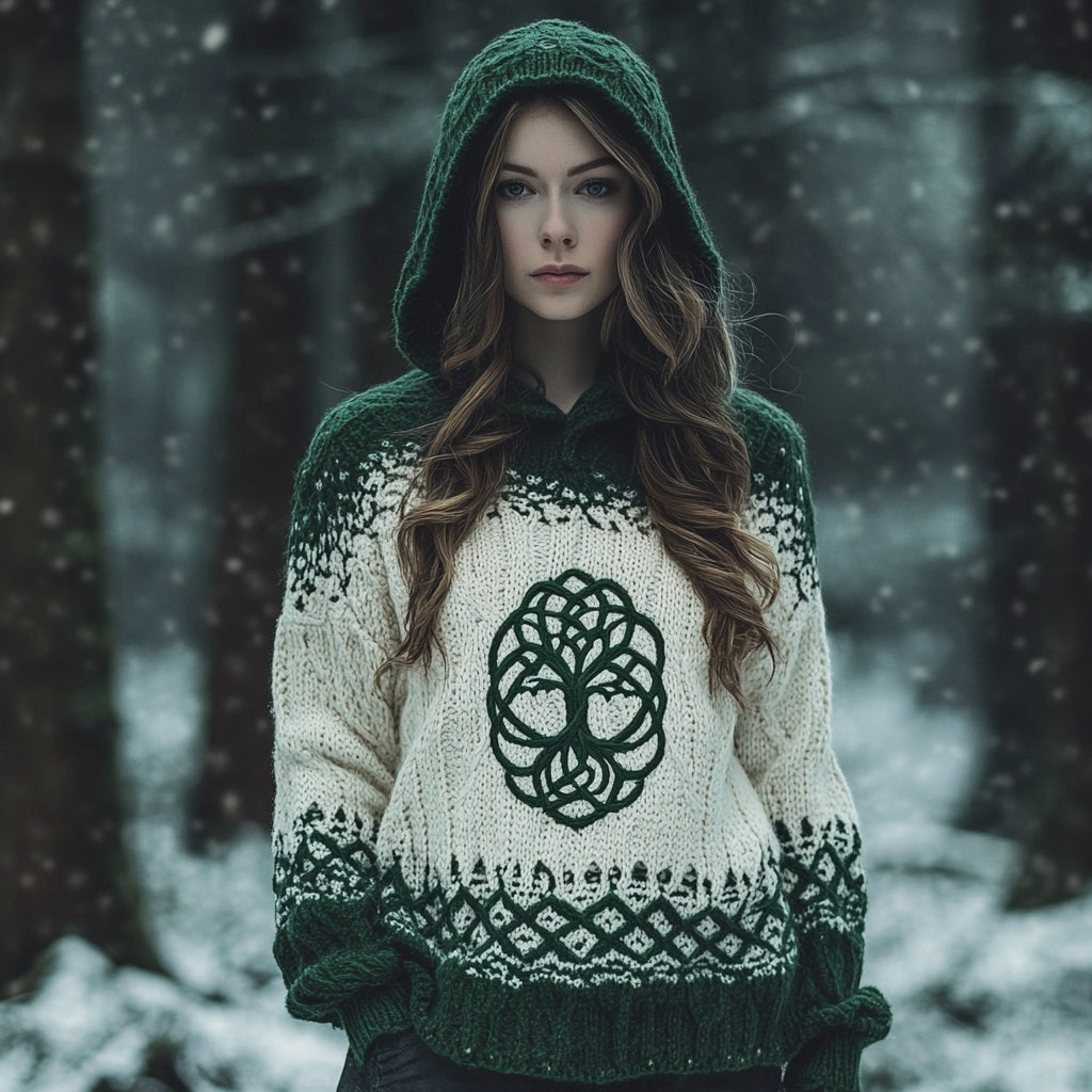 Women's Irish Celtic Knotted Floral Jacquard Crew Neck Sweater Dress artswardrobe