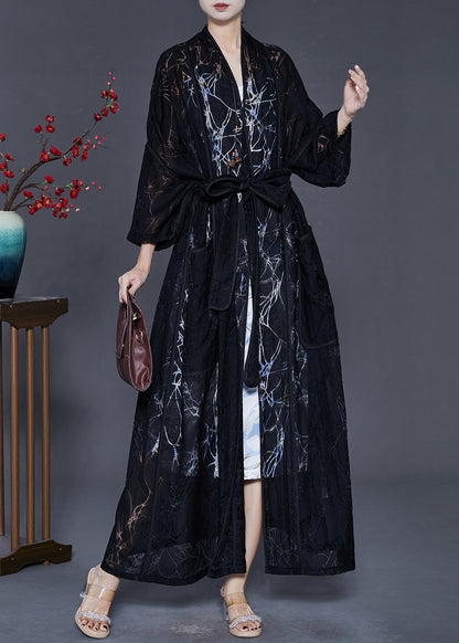 Black Oversized Hollow Out Chiffon Cardigan Spring