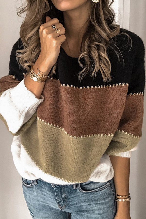 Color Patchwork Round Neck Sweater
