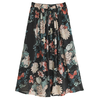 Literary Tencel Linen Print Slim A-line Skirt