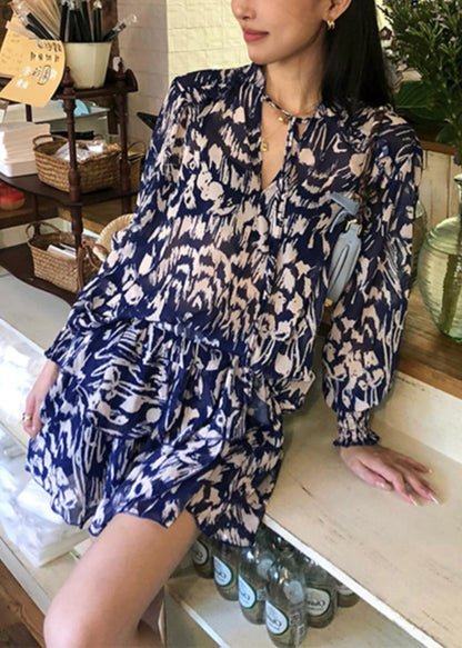 Stylish Blue Print Shirts and Skirts Cotton Two Pieces Set Summer