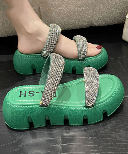 Splicing Platform Slide Sandals Peep Toe Green Zircon