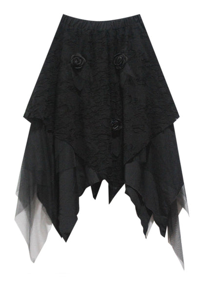 Novelty Black Asymmetrical Hole Tulle a Line Skirt Fall
