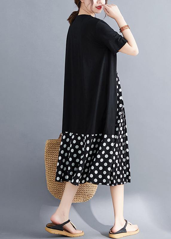 Black O Neck Cotton Dresses False Two Pieces Maxi Summer Dress