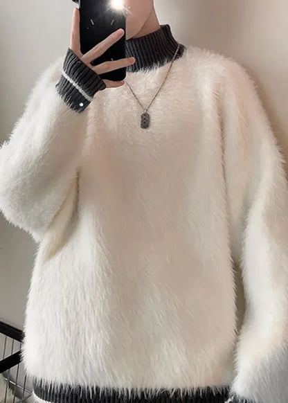 New Grey Turtleneck Patchwork Mink Velvet Sweaters Winter