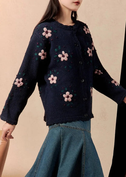 Loose Navy Button Cozy Knit Coats Winter