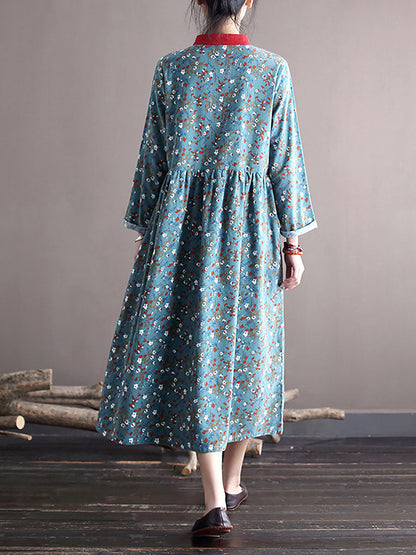 Spring National Style Frog Loose Dress