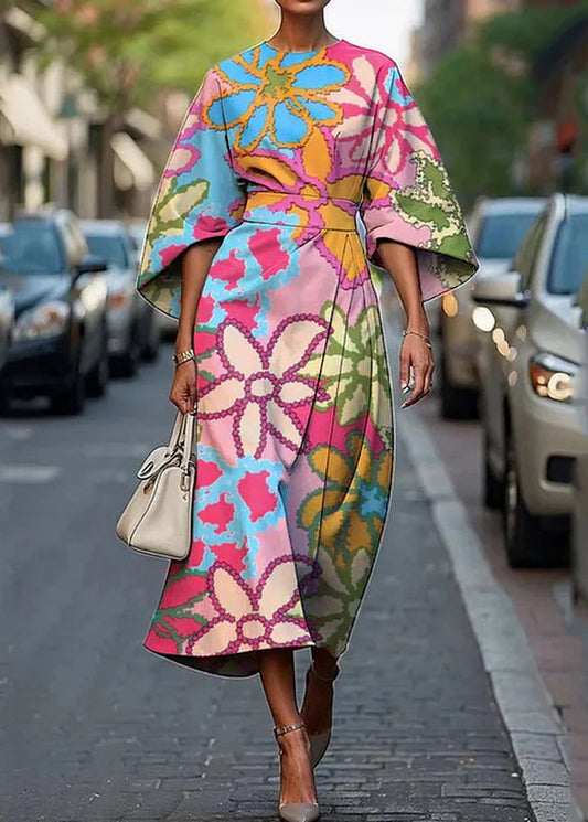 Rainbow O-neck Print Maxi Dresses Summer