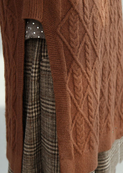 Modern Coffee Side Open Cable Knit Vest Winter