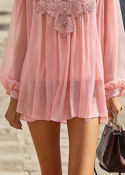 Pink V Neck Tulle Top Spring