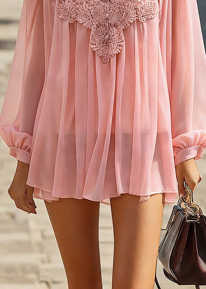 Pink V Neck Tulle Top Spring