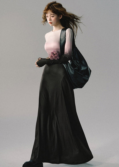 Italian Gradient Color Lace Up Cotton Long Dresses Long Sleeve