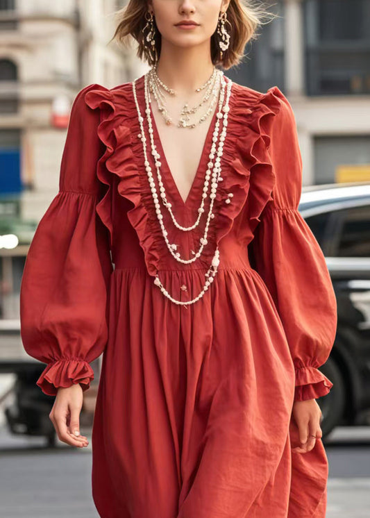 Red Ruffled Cotton Maxi Dress Spring
