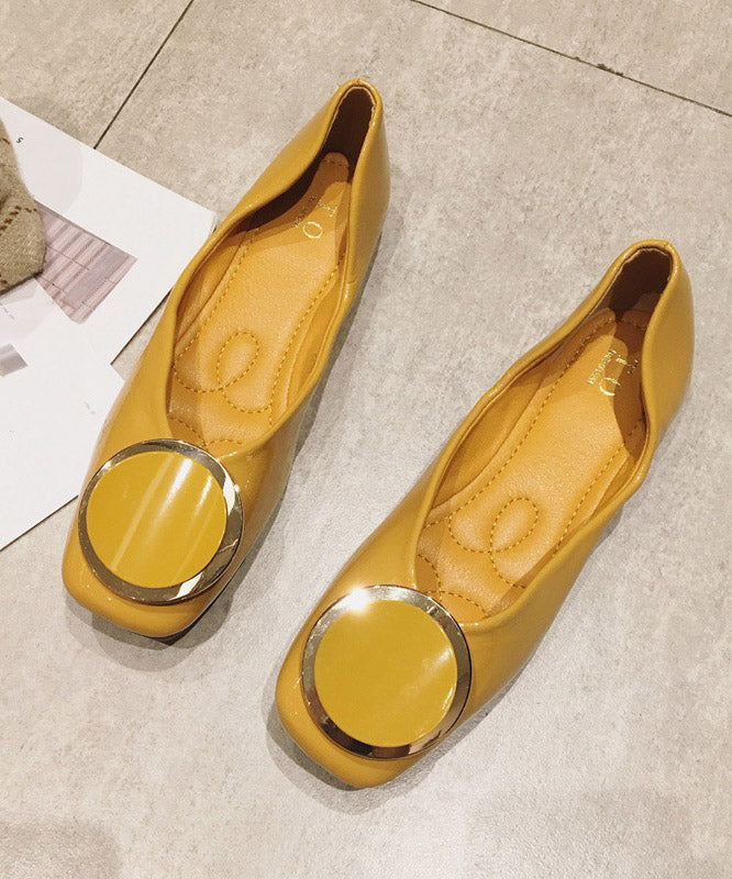 Yellow Faux Leather Splicing Flats Shoes