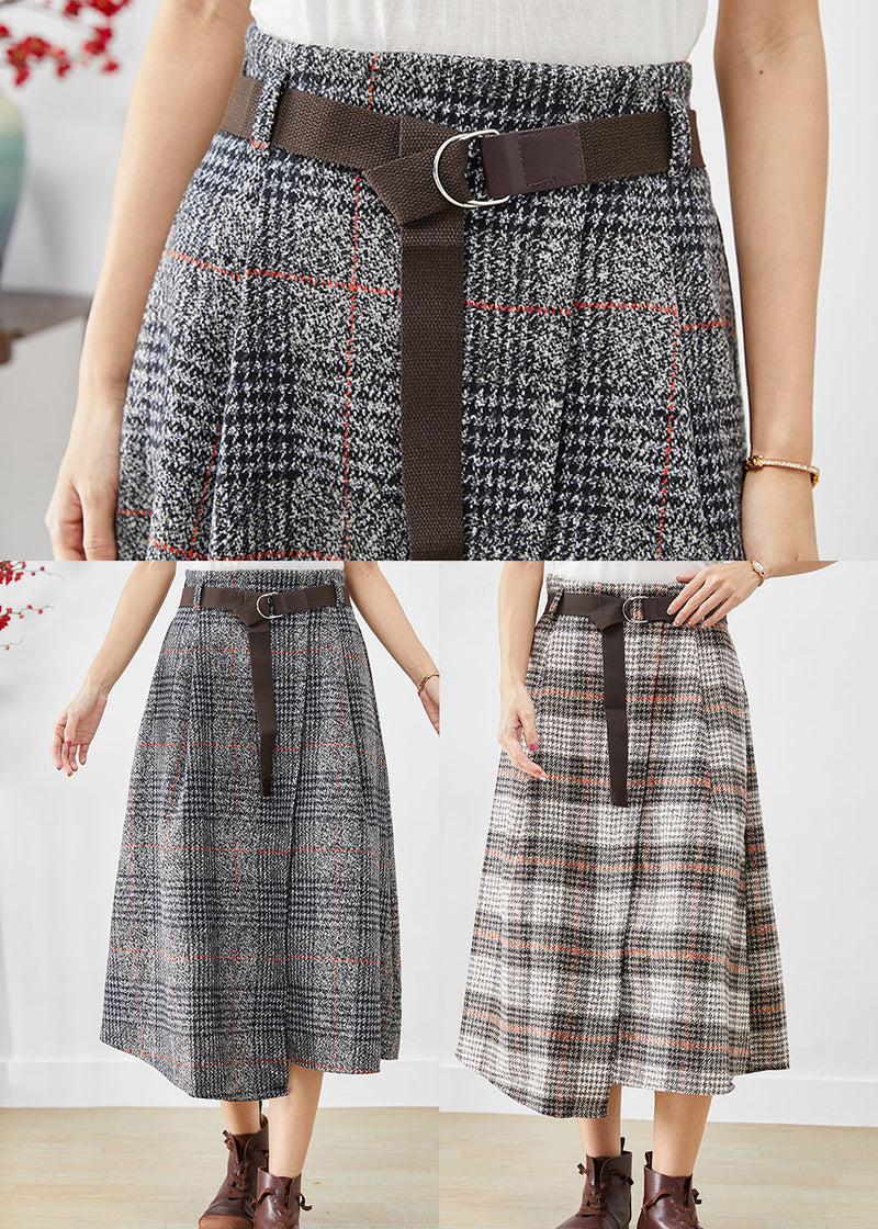 Grey Asymmetrical Plaid Woolen a Line Skirts Fall