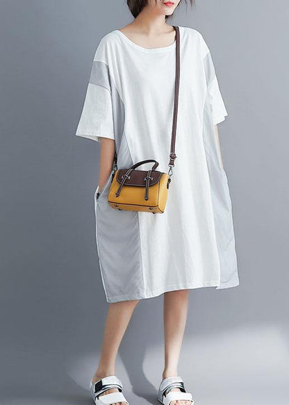 100% O Neck Patchwork Cotton Tunics for Photography White Long Dresses Summer