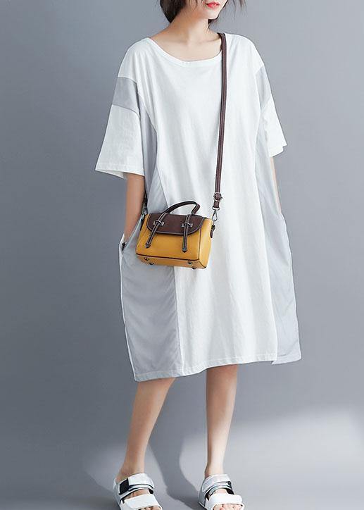 100% O Neck Patchwork Cotton Tunics for Photography White Long Dresses Summer