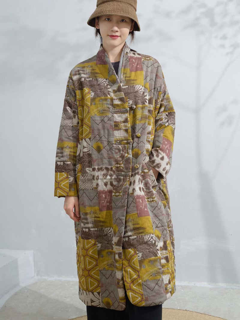 Winter Artsy Print Frog Loose Long Coat