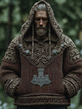 Men's Vintage Viking Celtic Knot Splicing Long-sleeved Hooded Sweater elevenforest