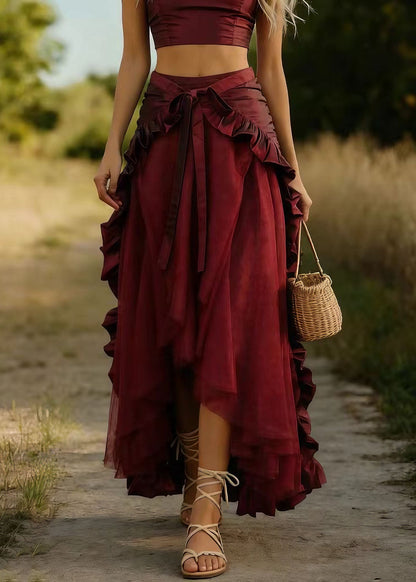 Mulberry Ruffled Patchwork Tulle Skirts Spring