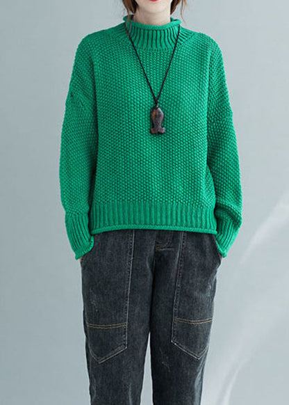 Green Turtle Neck Thick Knit Sweater Tops Winter