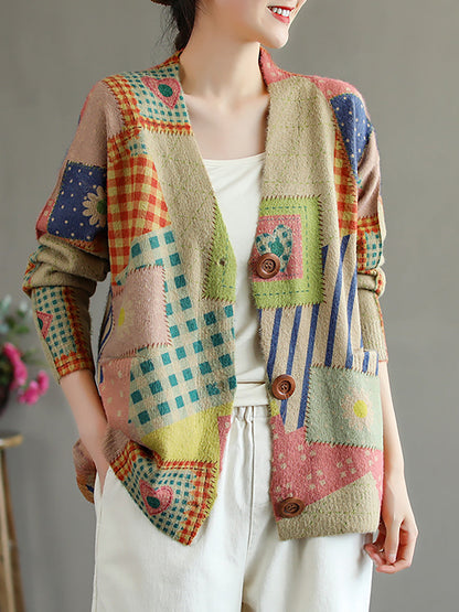 - Stitching Pocket V Neck Long Sleeve Sweater Coat