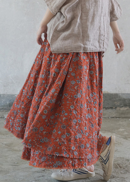 Colorful Stripes Elastic Waist Tie Waist Print Cotton Skirts Spring