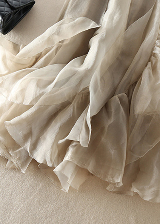 Stylish Champagne Patchwork Wrinkled Chiffon Skirt Spring