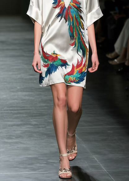 Phoenix Print Silk Mid Dress Summer