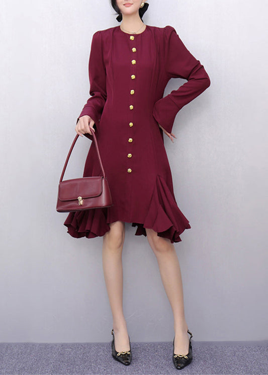 Red Ruffled Patchwork Maxi Dress Fall