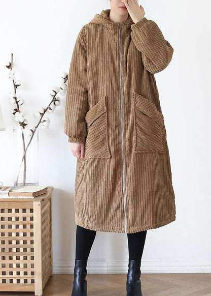 Warm Winter Jacket Hoodedovercoat Khakicorduroy Warm Winter Coat