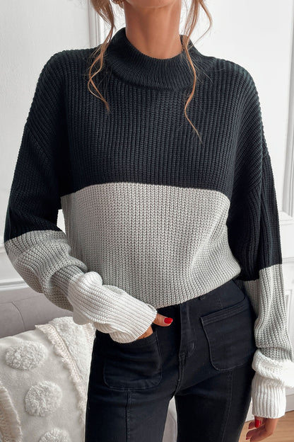 Half Turtleneck Black Gray Transition Stitching Sweater
