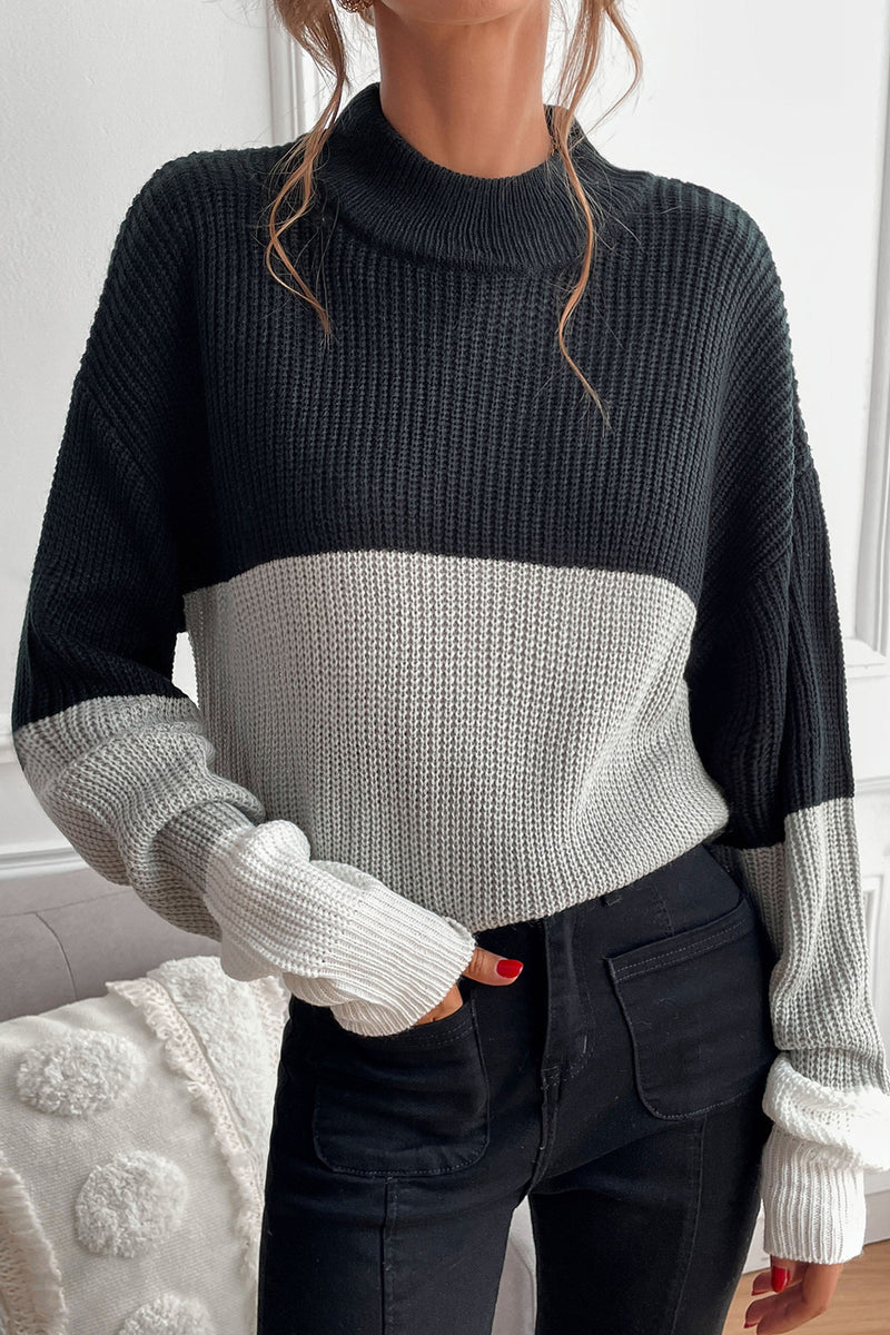 Half Turtleneck Black Gray Transition Stitching Sweater