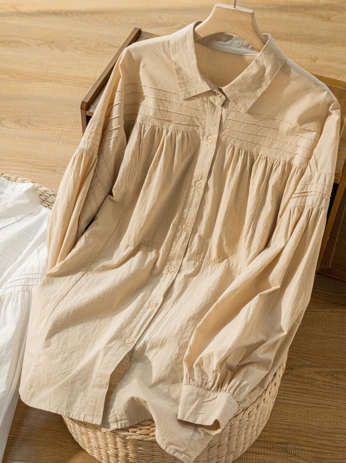 100% Natural Fabric Pleated Loose Shirt in Color