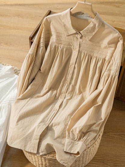 100% Natural Fabric Pleated Loose Shirt in Color