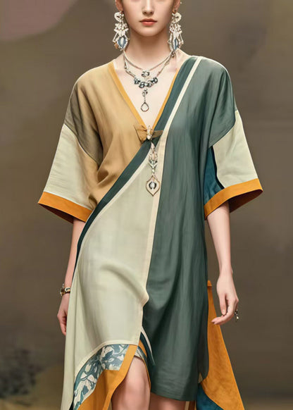 Colorblock Asymmetrical Cotton Maxi Dress Summer