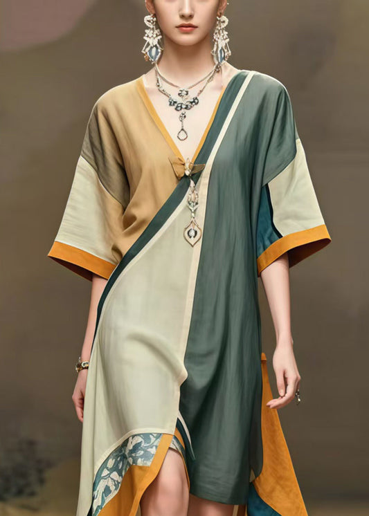 Colorblock Asymmetrical Cotton Maxi Dress Summer