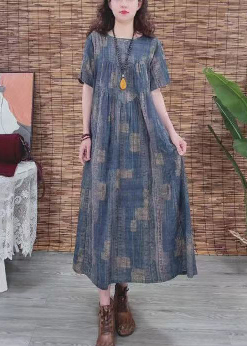 Navy Oversized Print Cotton Dress Summer