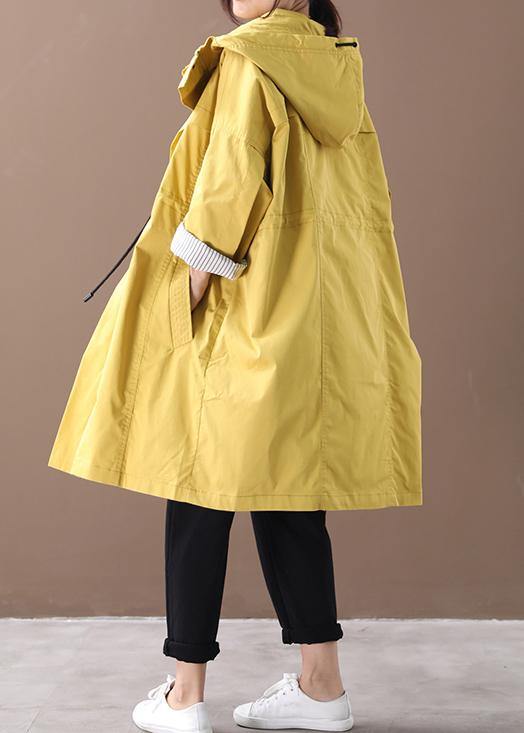 Hooded Drawstring Pockets Fine Clothes for Yellow Loose Jackets